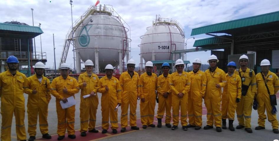 LPG spheres, CIMAH site team in coveralls, PETRONAS