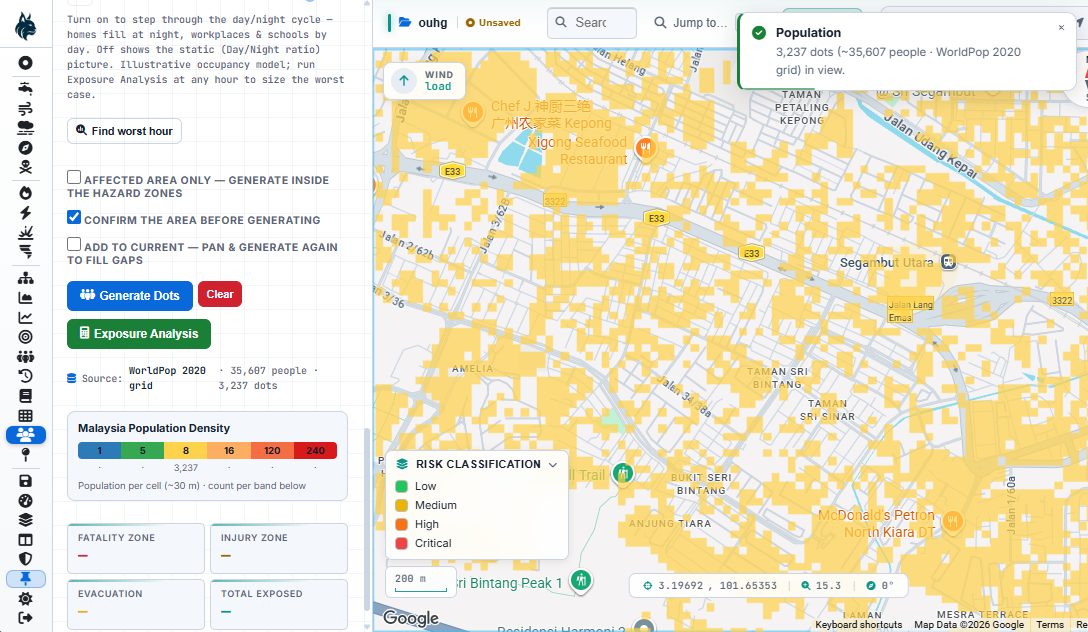 RiskLynx screen: Population exposure