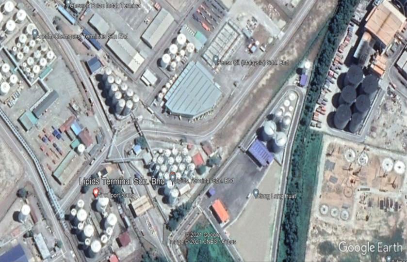 Bulk liquid terminal, from above, Westport, Klang